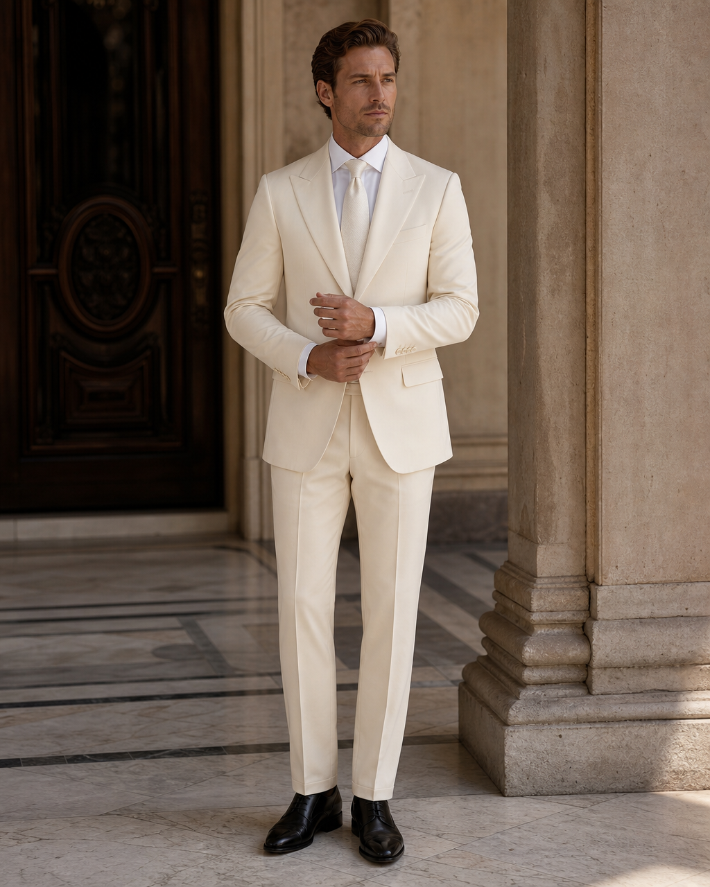 Cream Cotton Beach Wedding Suit - Custom Made to Measure front view