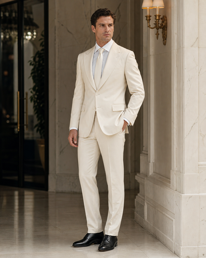 Cream Cotton Beach Wedding Suit - Custom Made to Measure side back view