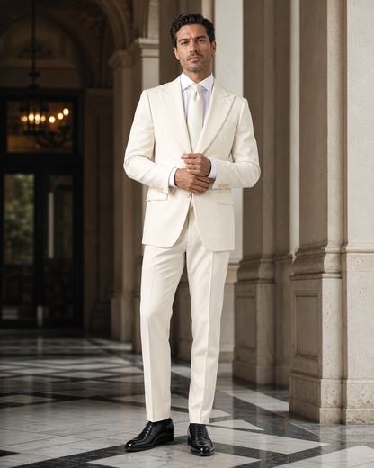 Cream Cotton Outdoor Wedding Suit - Custom Made to Measure front view