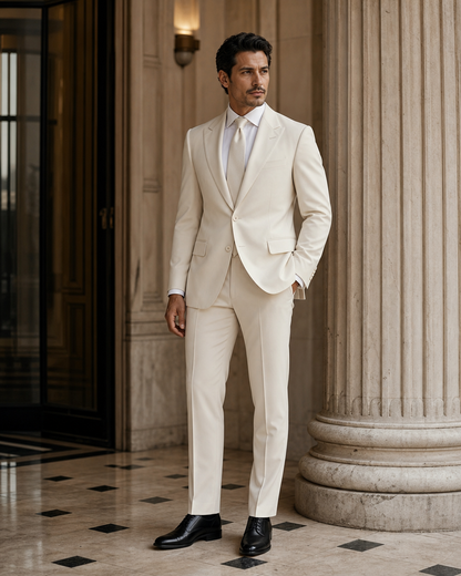 Cream Cotton Outdoor Wedding Suit - Custom Made to Measure side back view