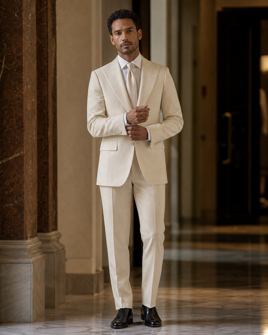 Cream Flannel Winter Suit - Custom Made to Measure front view