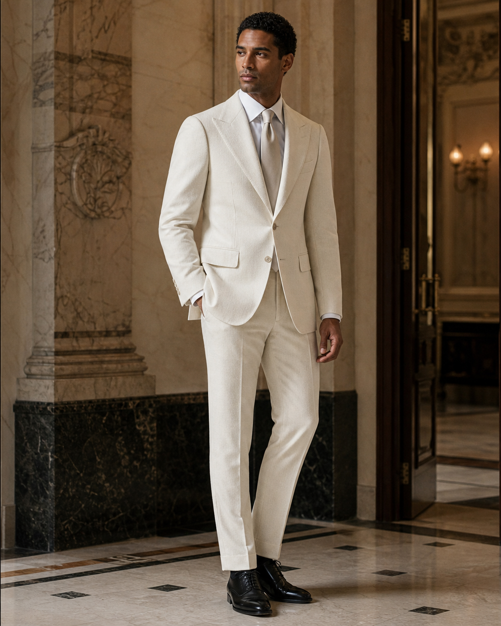 Cream Flannel Winter Suit - Custom Made to Measure side back view