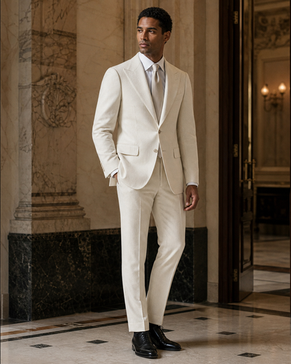 Cream Flannel Winter Suit - Custom Made to Measure side back view