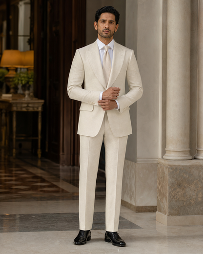Cream Linen Beach Wedding Suit - Custom Made to Measure front view