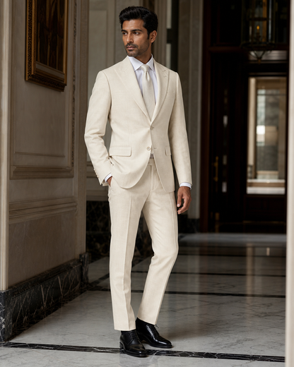 Cream Linen Beach Wedding Suit - Custom Made to Measure side back view