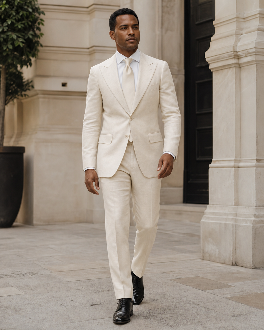 Cream Linen Peak Lapel Suit — Custom Made to Measure