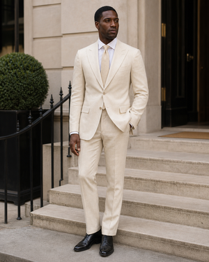 Cream Linen Peak Lapel Suit — Custom Made to Measure — 3