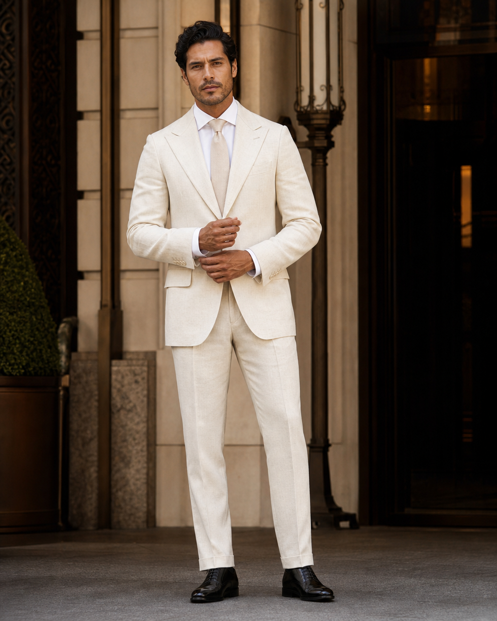 Cream Linen Summer Suit - Custom Made to Measure front view