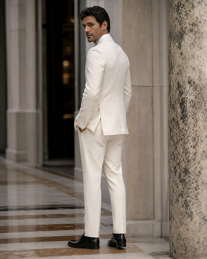Cream Seersucker Beach Wedding Suit - Custom Made to Measure side back view