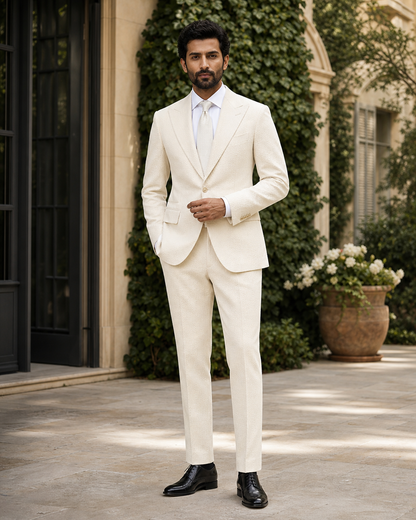 Cream Seersucker Outdoor Wedding Suit — Custom Made to Measure front view