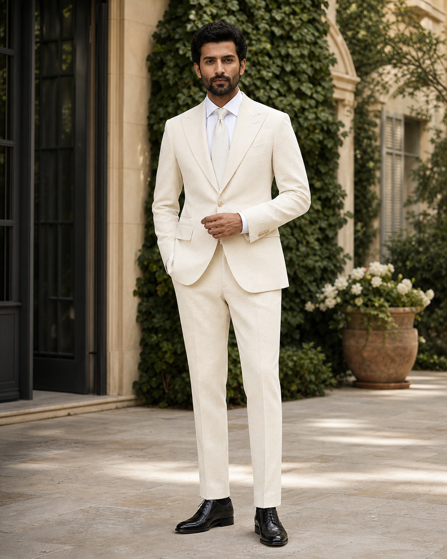 Cream Seersucker Outdoor Wedding Suit — Custom Made to Measure