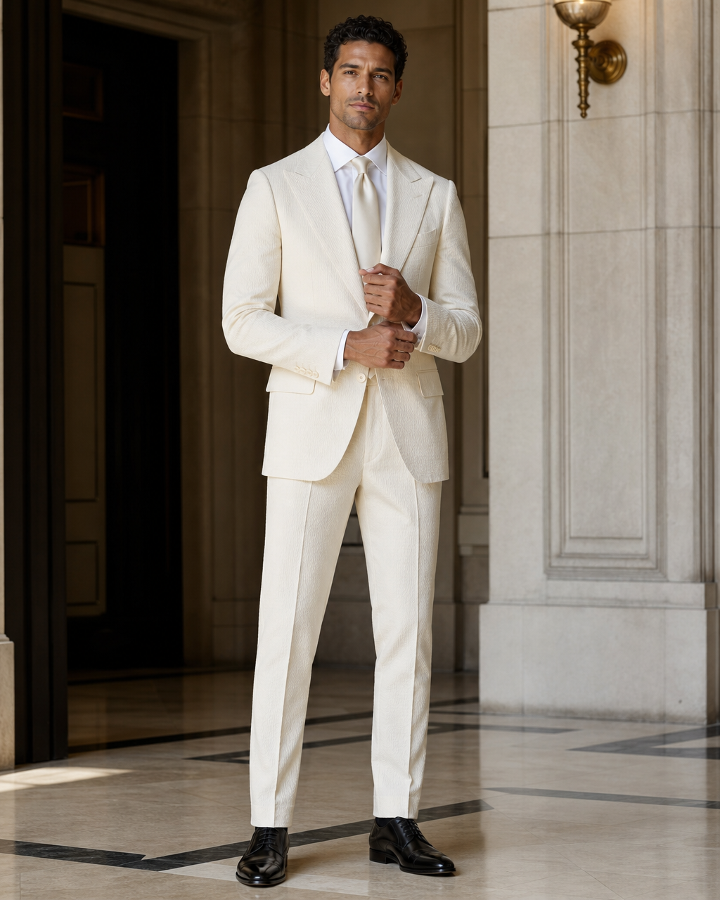 Cream Seersucker Summer Suit - Custom Made to Measure front view