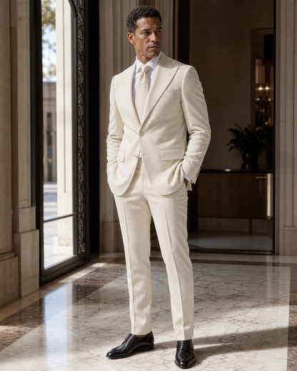 Cream Seersucker Summer Suit - Custom Made to Measure side back view