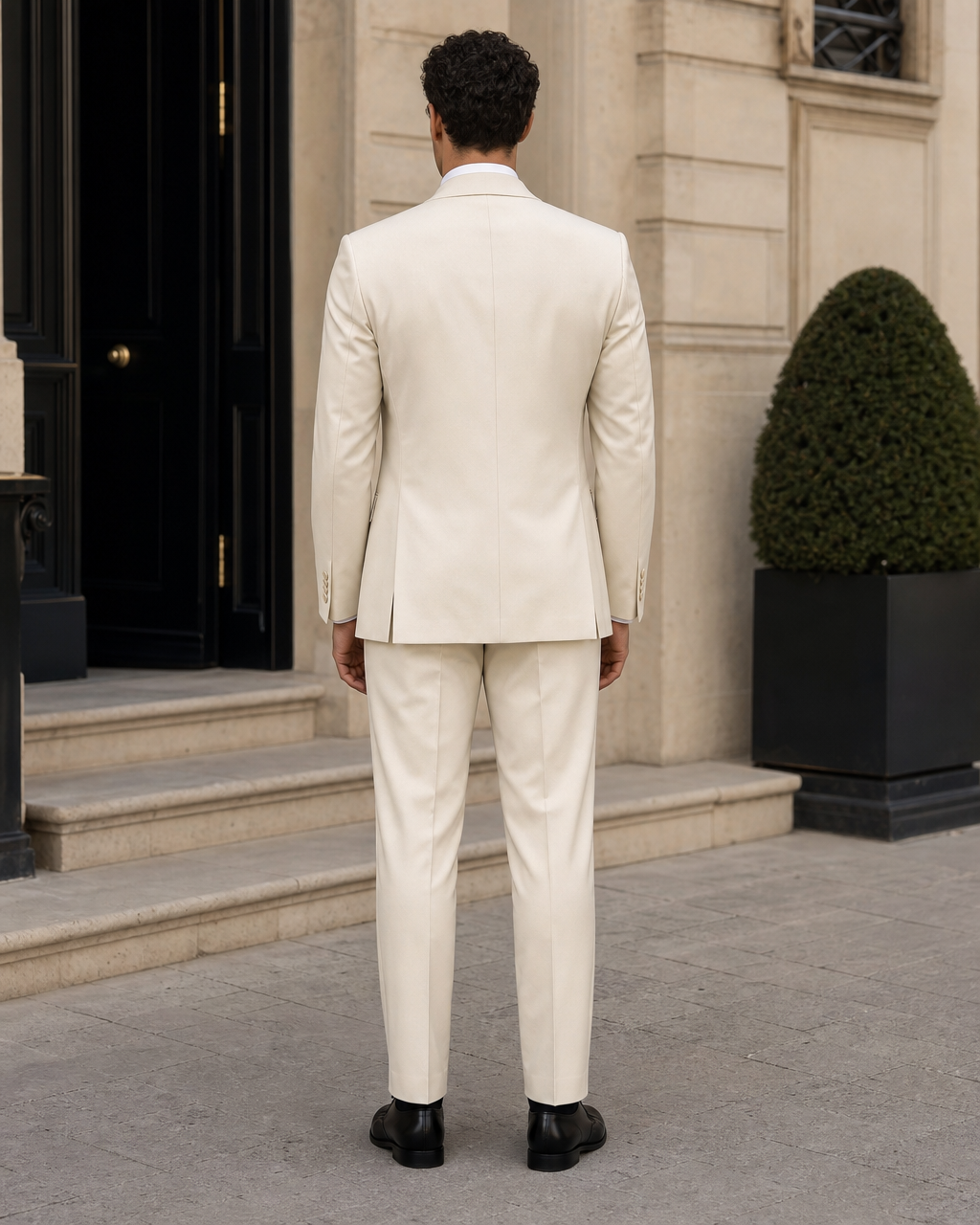 Cream Silk Blend Shawl Lapel Suit - Custom Made to Measure back view