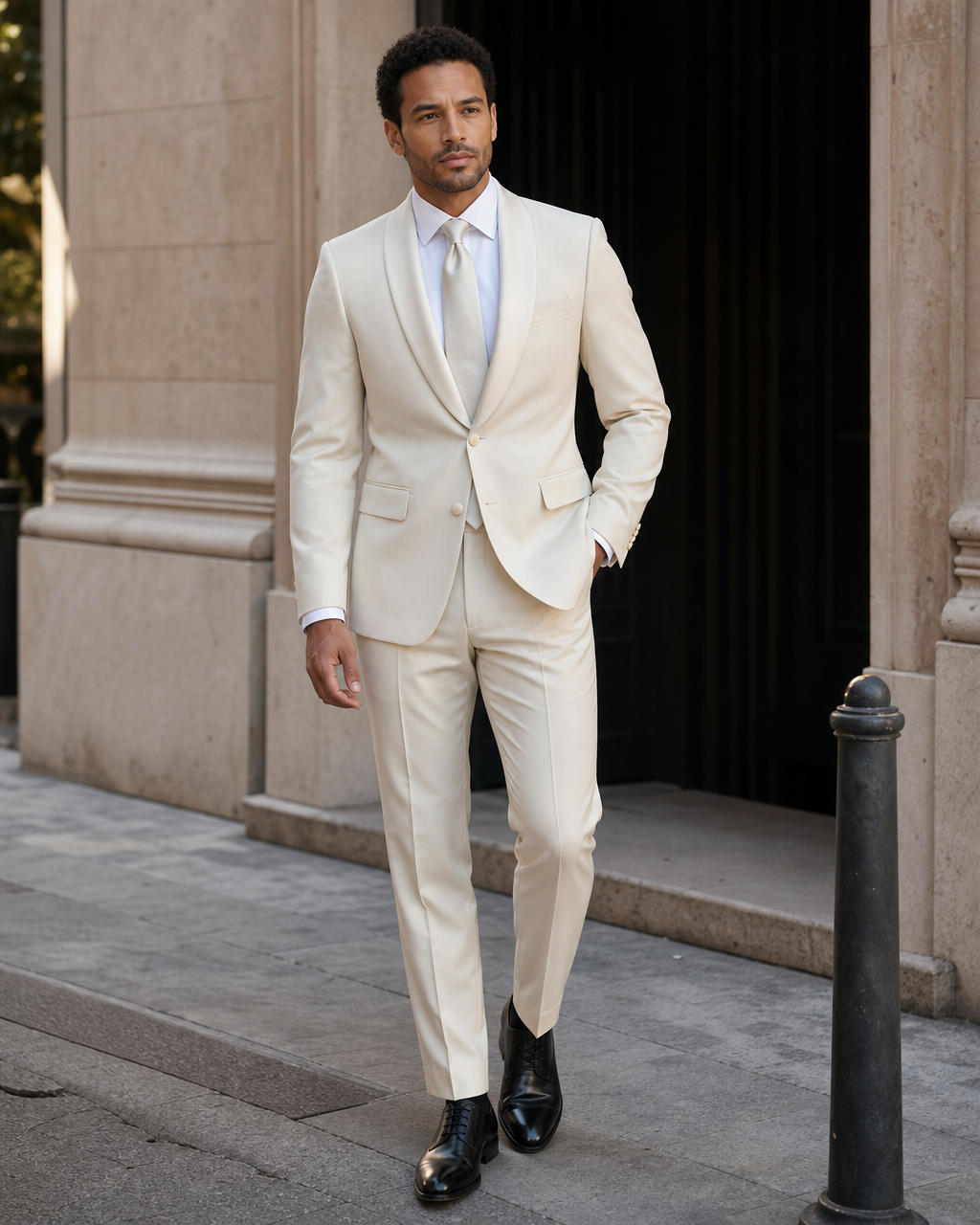 Cream Silk Blend Shawl Lapel Suit - Custom Made to Measure fabric texture close up