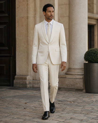 Cream Silk Blend Shawl Lapel Suit - Custom Made to Measure front view