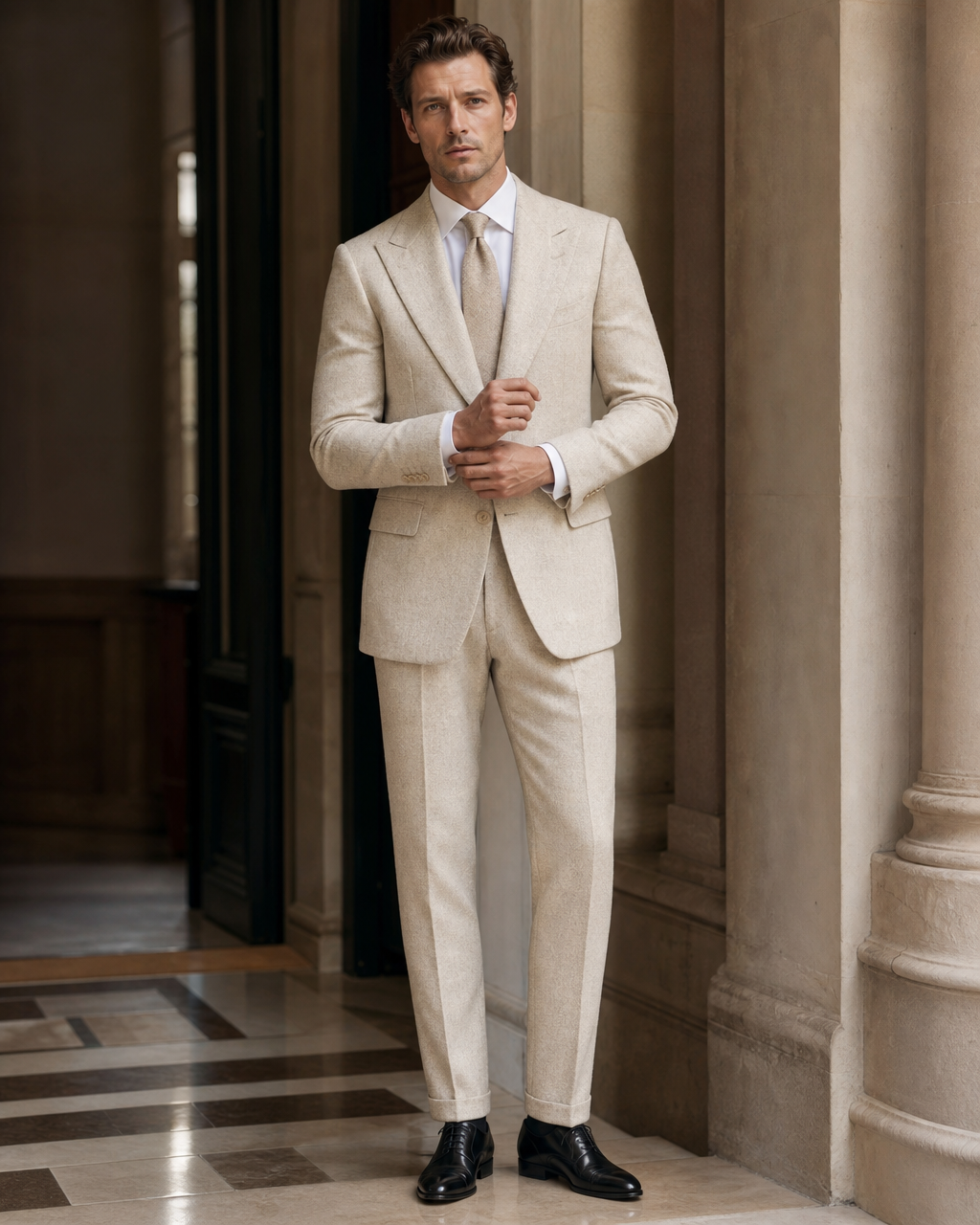 Cream Tweed Winter Suit - Custom Made to Measure front view