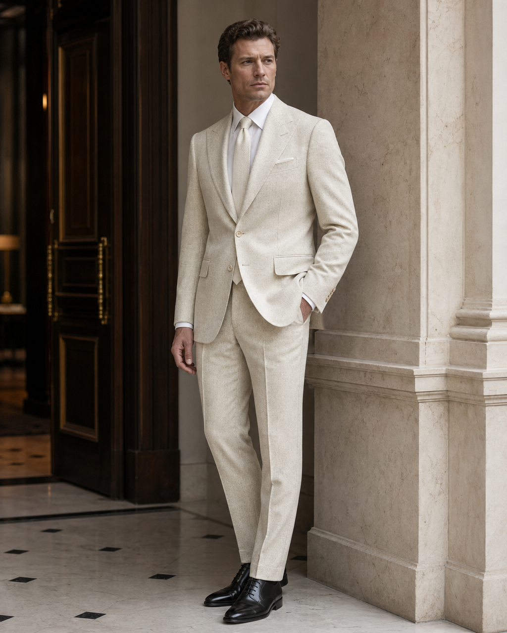 Cream Tweed Winter Suit - Custom Made to Measure side back view