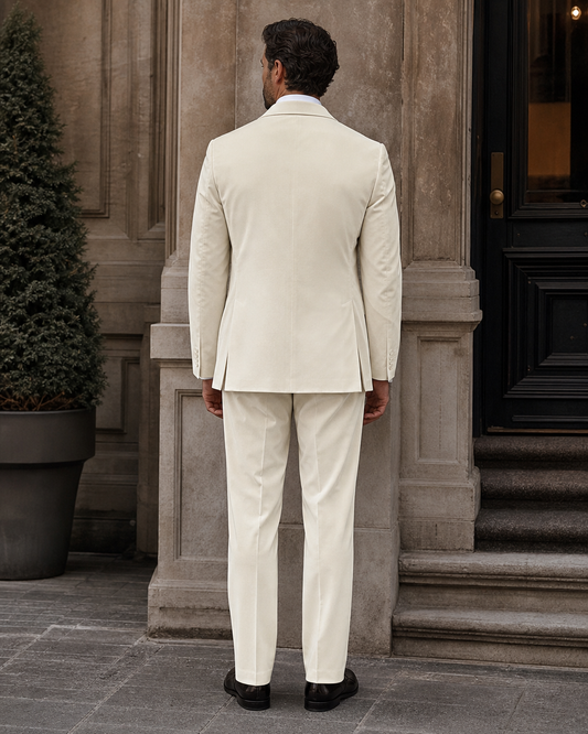 Cream Velvet Shawl Lapel Suit - Custom Made to Measure back view