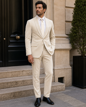 Cream Velvet Shawl Lapel Suit — Custom Made to Measure — 3