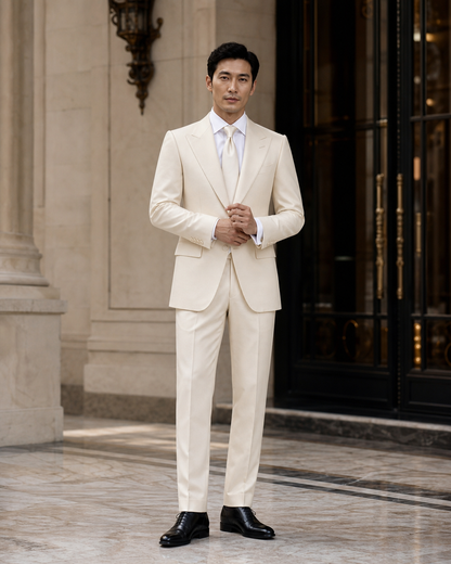 Cream Wool Outdoor Wedding Suit - Custom Made to Measure front view
