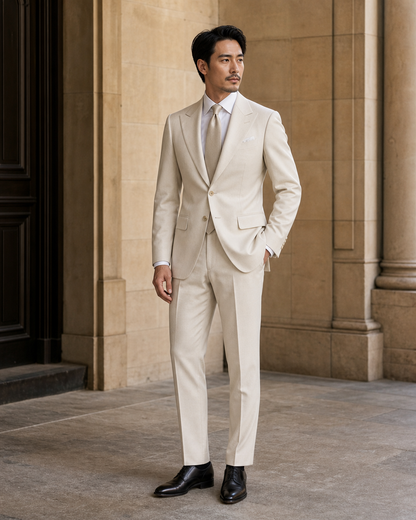 Cream Wool Outdoor Wedding Suit - Custom Made to Measure side back view