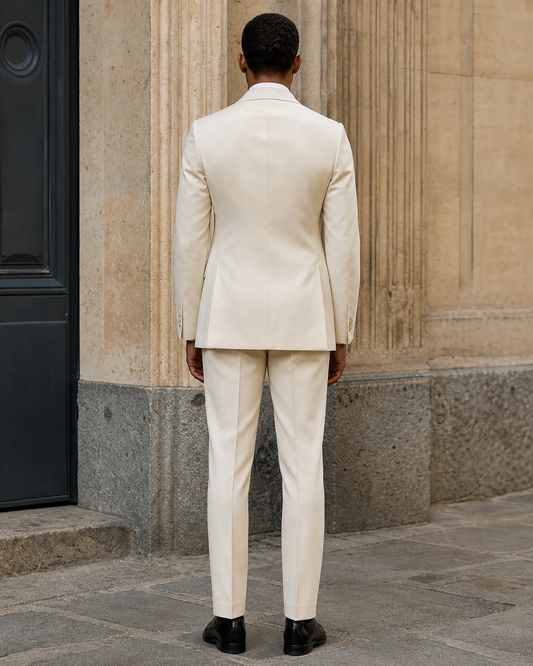 Cream Wool Shawl Lapel Suit - Custom Made to Measure back view
