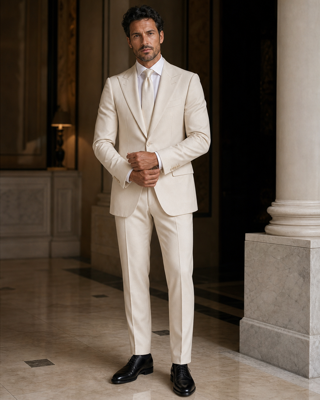 Cream Wool Winter Suit - Custom Made to Measure front view