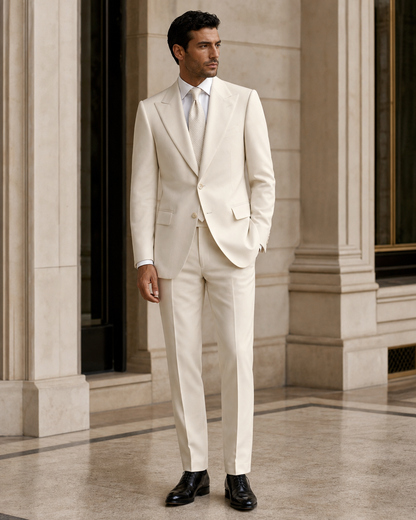 Cream Wool Winter Suit - Custom Made to Measure side back view