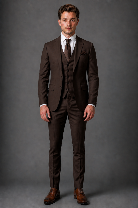 Deep Chocolate Brown Silk Blend Groomsmen Suit — Custom Made to Measure