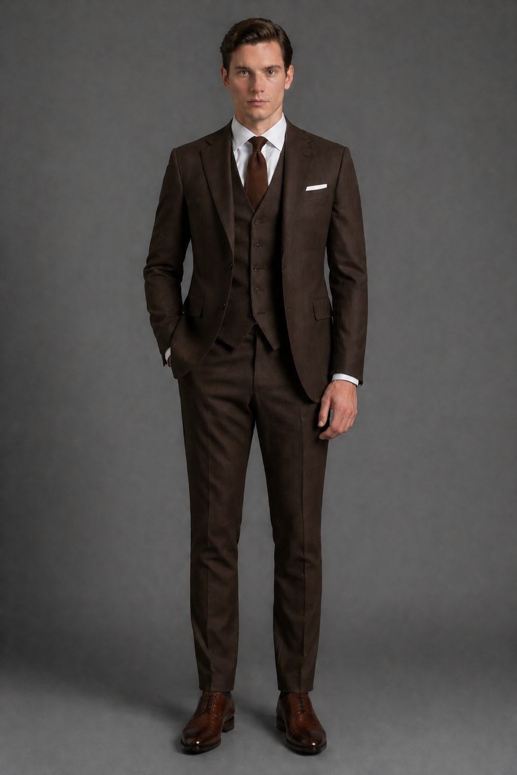 Deep Chocolate Brown Wool Slim Fit Suit — Custom Made to Measure