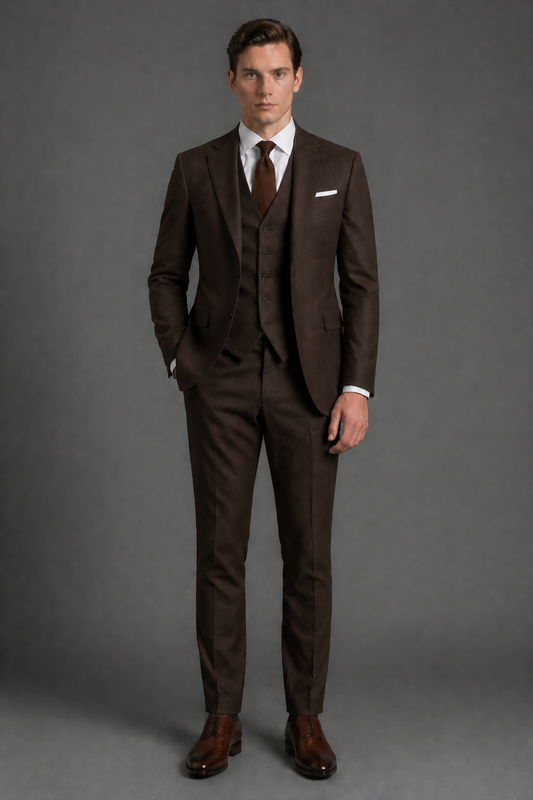 Deep Chocolate Brown Wool Slim Fit Suit — Custom Made to Measure