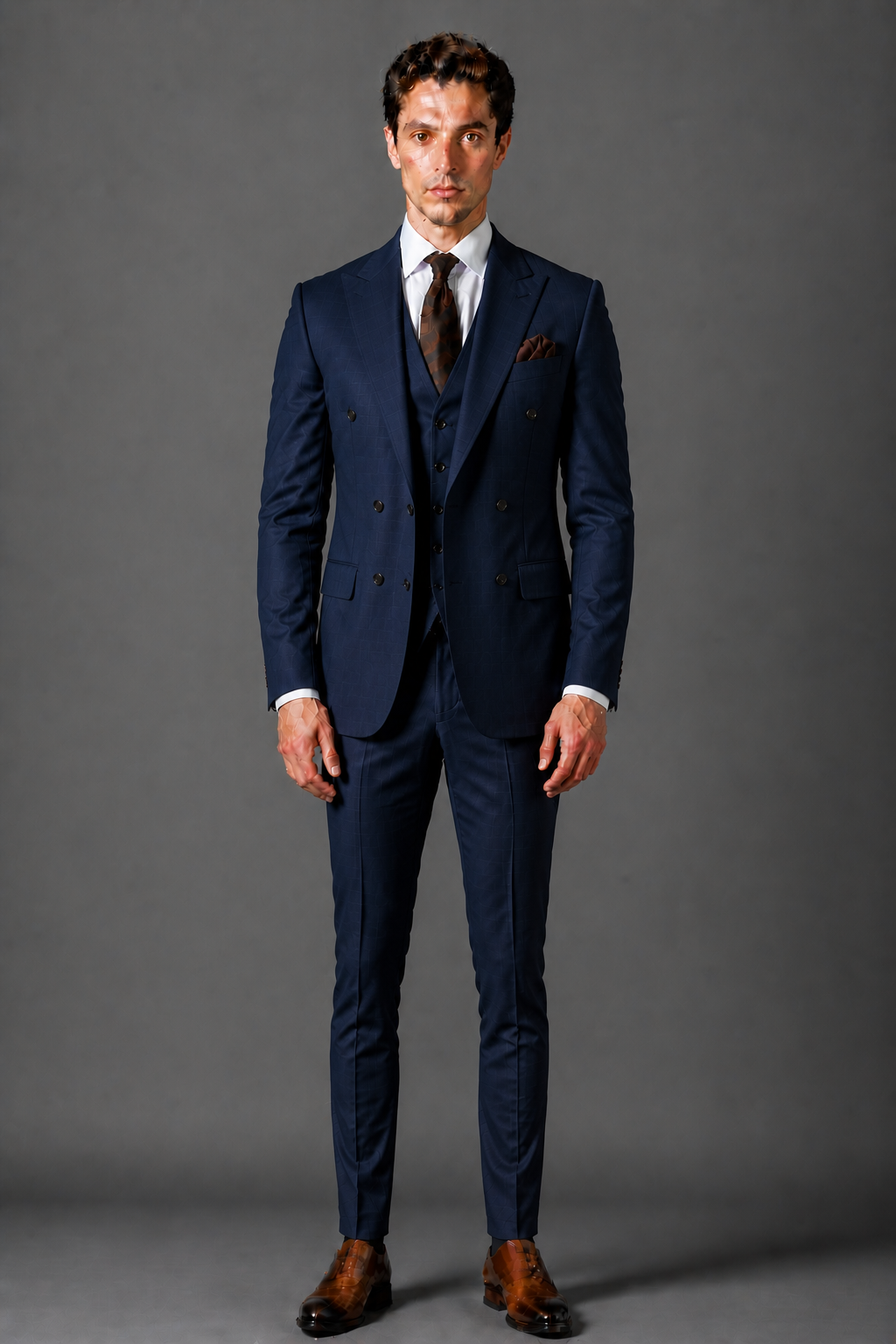 Deep Navy Silk Blend Groomsmen Suit — Custom Made to Measure