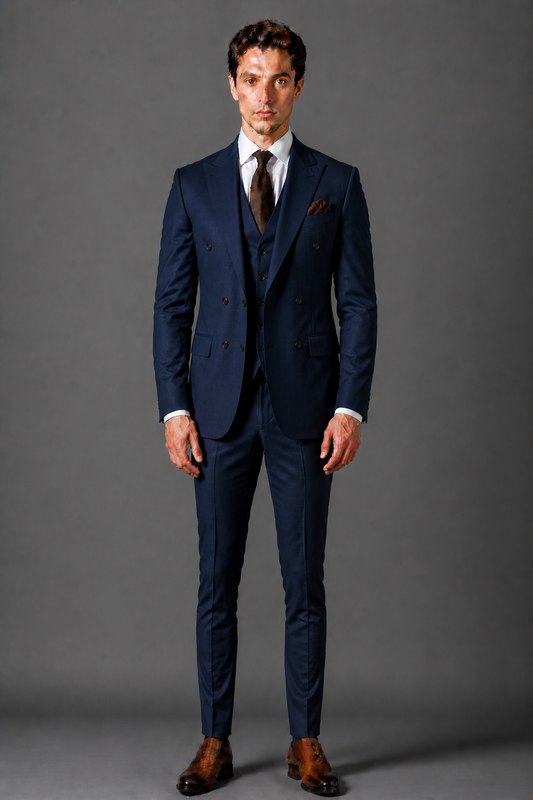 Deep Navy Silk Blend Groomsmen Suit — Custom Made to Measure