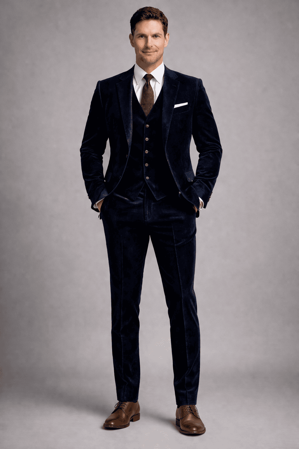Deep Navy Velvet Slim Fit Suit — Custom Made to Measure