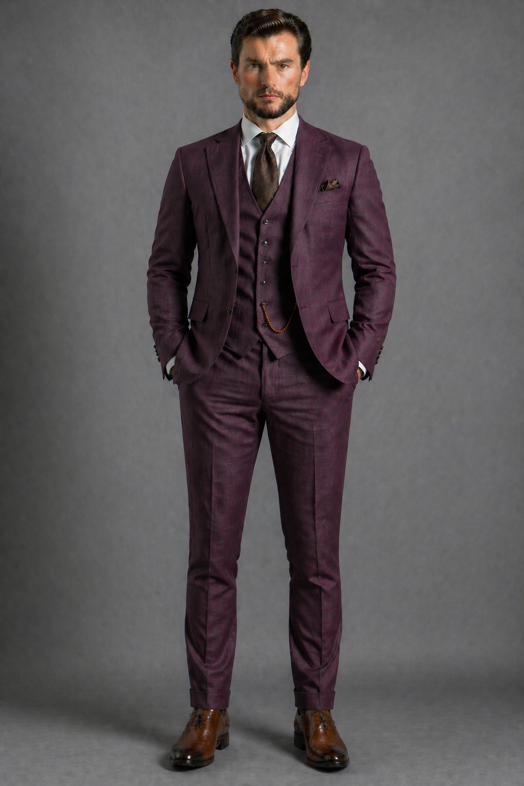Deep Plum Linen Slim Fit Suit — Custom Made to Measure