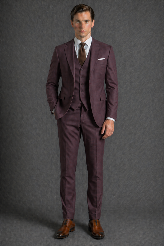 Deep Plum Wool Slim Fit Suit — Custom Made to Measure