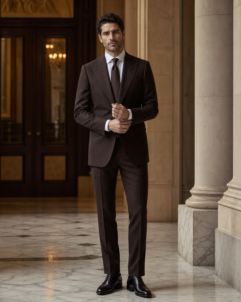 Deep Chocolate Brown Cashmere Blend Winter Suit - Custom Made to Measure front view