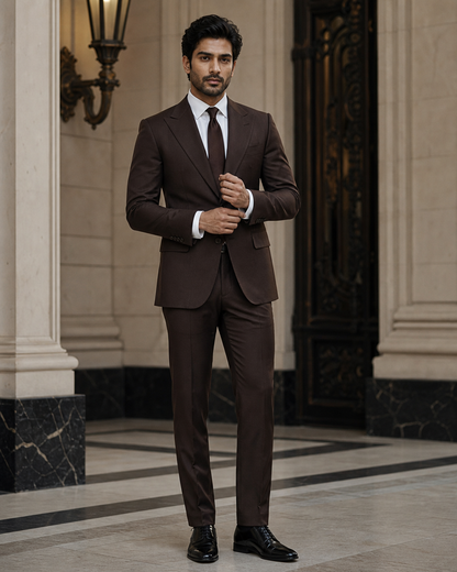 Deep Chocolate Brown Cotton Beach Wedding Suit - Custom Made to Measure front view