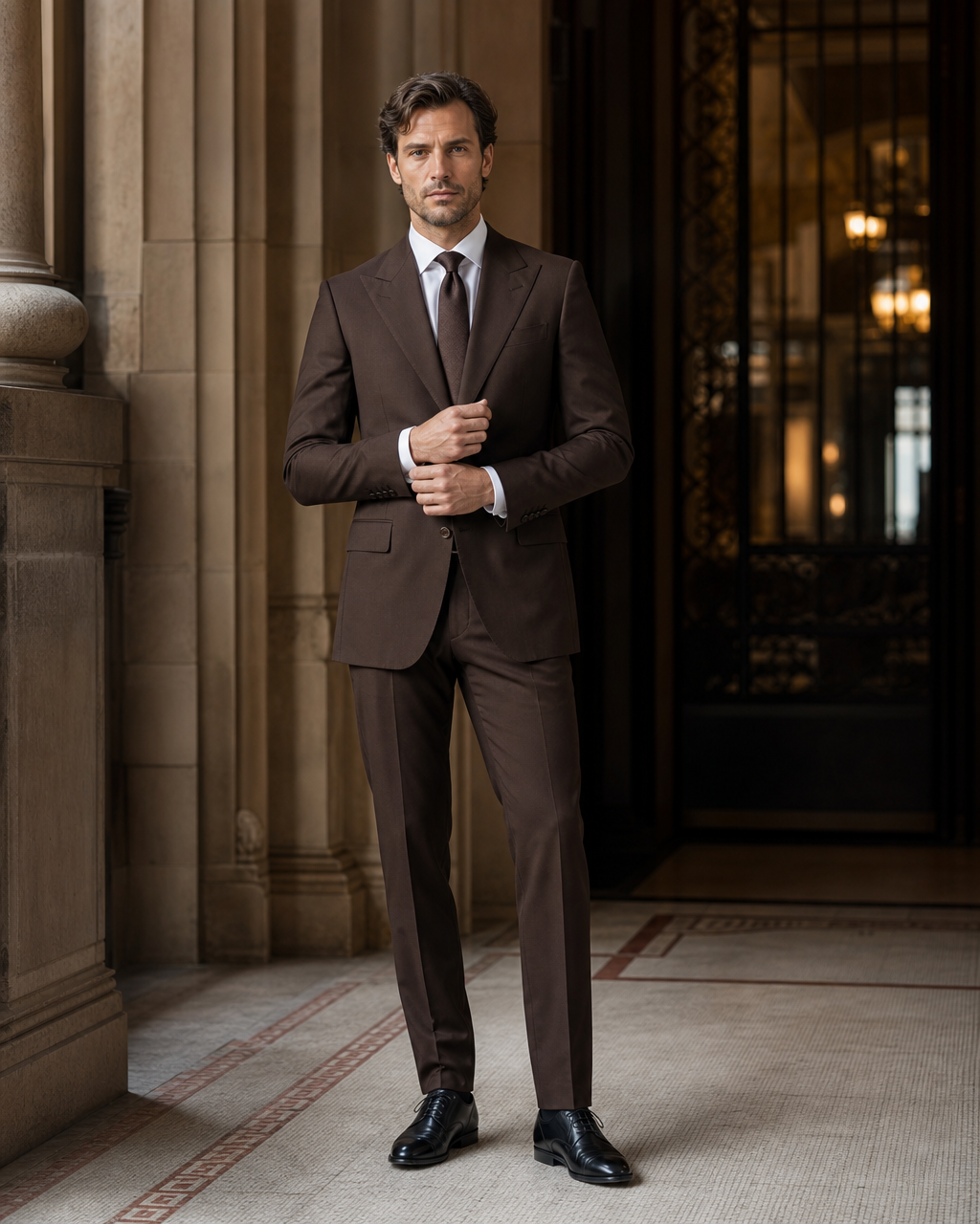 Deep Chocolate Brown Cotton Outdoor Wedding Suit - Custom Made to Measure front view