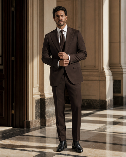 Deep Chocolate Brown Cotton Summer Suit - Custom Made to Measure front view