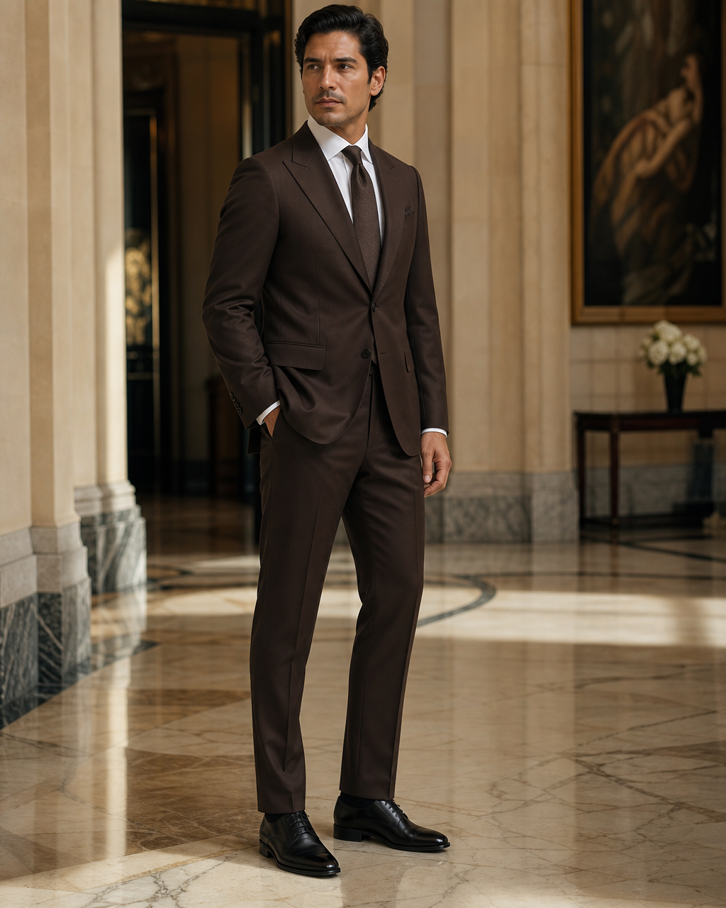 Deep Chocolate Brown Cotton Summer Suit - Custom Made to Measure side back view