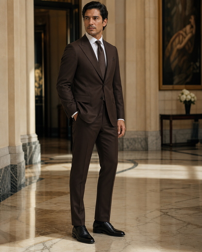 Deep Chocolate Brown Cotton Summer Suit - Custom Made to Measure side back view