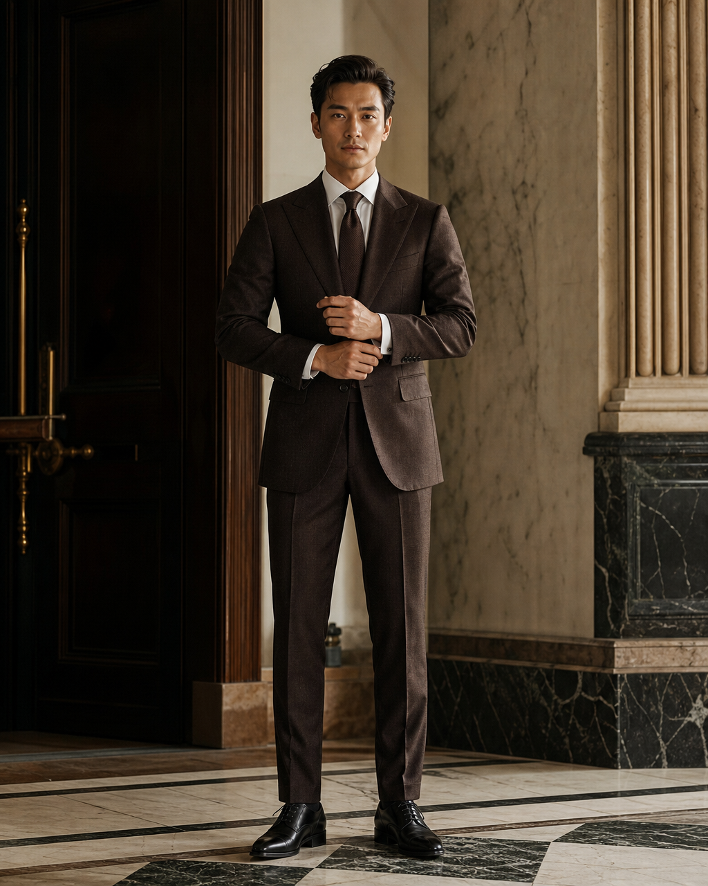 Deep Chocolate Brown Flannel Winter Suit - Custom Made to Measure front view