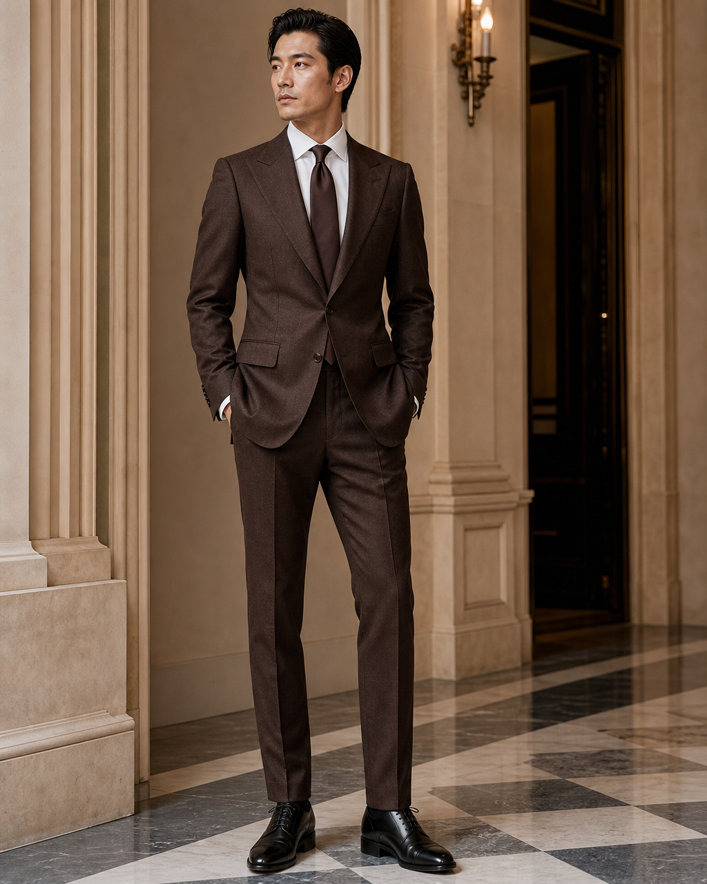 Deep Chocolate Brown Flannel Winter Suit - Custom Made to Measure side back view