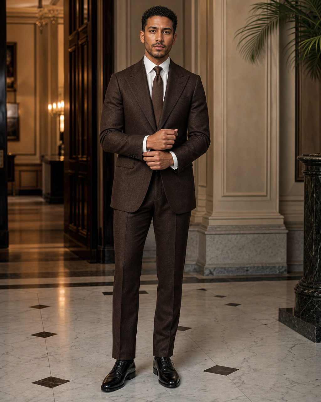 Deep Chocolate Brown Herringbone Winter Suit - Custom Made to Measure front view