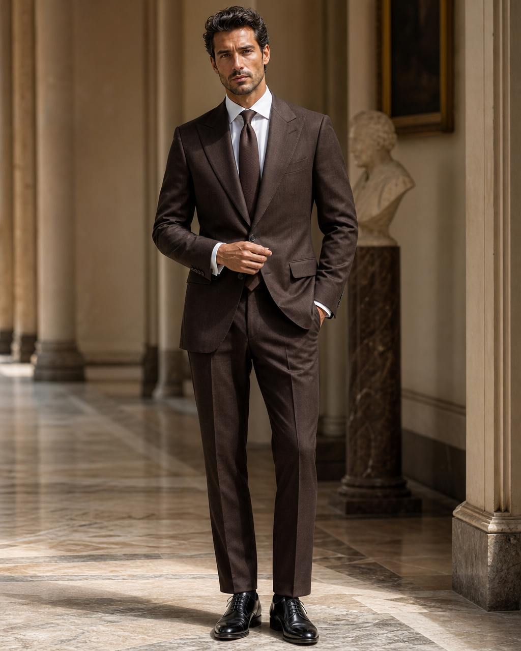 Deep Chocolate Brown Linen Beach Wedding Suit - Custom Made to Measure front view