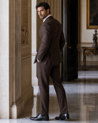 Deep Chocolate Brown Linen Beach Wedding Suit - Custom Made to Measure side back view