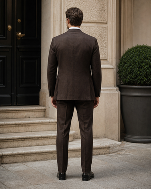 Deep Chocolate Brown Linen Peak Lapel Suit — Custom Made to Measure — 2