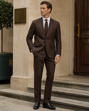 Deep Chocolate Brown Linen Peak Lapel Suit — Custom Made to Measure — 3